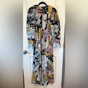 RARE! BeulahStyle Long Maxi Funky Pleated Art Geometric Multicolor Dress